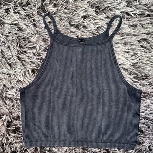 Forever 21 Charcoal Ribbed Halter Crop Top